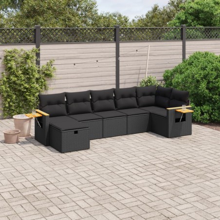 Salon de jardin 7 pcs avec coussins noir résine tressée 509005509005