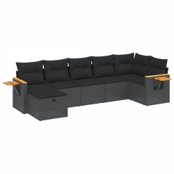 Salon de jardin 7 pcs avec coussins noir résine tressée 509005509005