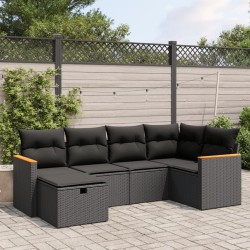 Salon de jardin 6 pcs avec coussins noir résine tressée 509006509006
