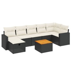 Salon de jardin 8 pcs avec coussins noir résine tressée 509008509008