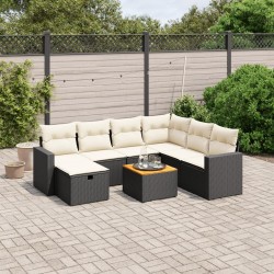 Salon de jardin 8 pcs avec coussins noir résine tressée 509011509011