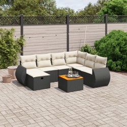 Salon de jardin 8 pcs avec coussins noir résine tressée 509012509012