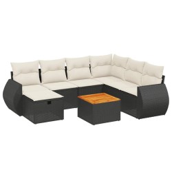 Salon de jardin 8 pcs avec coussins noir résine tressée 509012509012