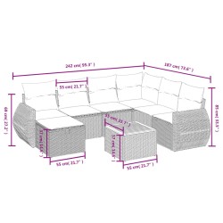 Salon de jardin 8 pcs avec coussins noir résine tressée 509012509012