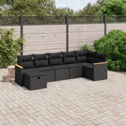 Salon de jardin 7 pcs avec coussins noir résine tressée 509015509015