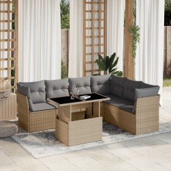 Salon de jardin avec coussins 7 pcs beige résine tressée 509028509028