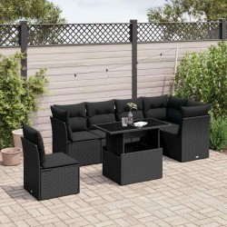 Salon de jardin 7 pcs avec coussins noir résine tressée 509031509031