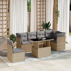 Salon de jardin avec coussins 7 pcs beige résine tressée 509033509033