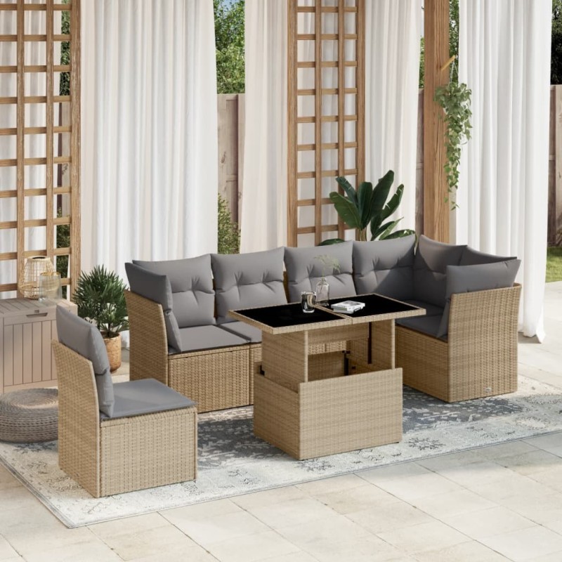 Salon de jardin avec coussins 7 pcs beige résine tressée 509033509033