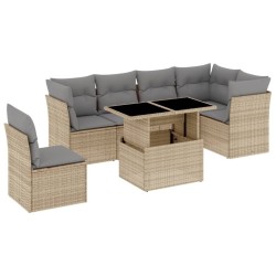 Salon de jardin avec coussins 7 pcs beige résine tressée 509033509033