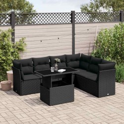 Salon de jardin 7 pcs avec coussins noir résine tressée 509037509037