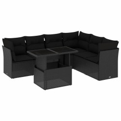 Salon de jardin 7 pcs avec coussins noir résine tressée 509037509037