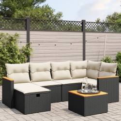 Salon de jardin 7 pcs avec coussins noir résine tressée 509041509041