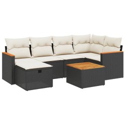 Salon de jardin 7 pcs avec coussins noir résine tressée 509041509041