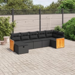 Salon de jardin 7 pcs avec coussins noir résine tressée 509042509042