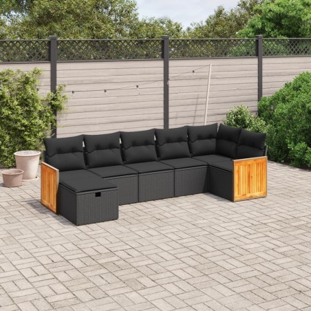 Salon de jardin 7 pcs avec coussins noir résine tressée 509042509042