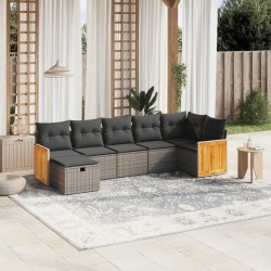Salon de jardin avec coussins 7 pcs gris résine tressée 509054509054