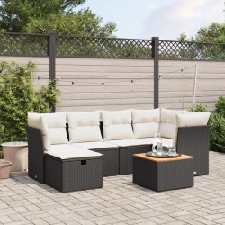 Salon de jardin 7 pcs avec coussins noir résine tressée 509055509055