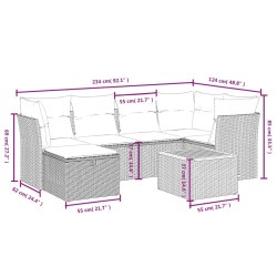 Salon de jardin 7 pcs avec coussins noir résine tressée 509055509055