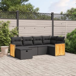 Salon de jardin 6 pcs avec coussins noir résine tressée 509058509058
