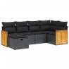 Salon de jardin 6 pcs avec coussins noir résine tressée 509058509058
