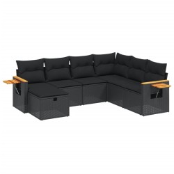 Salon de jardin 7 pcs avec coussins noir résine tressée 509062509062
