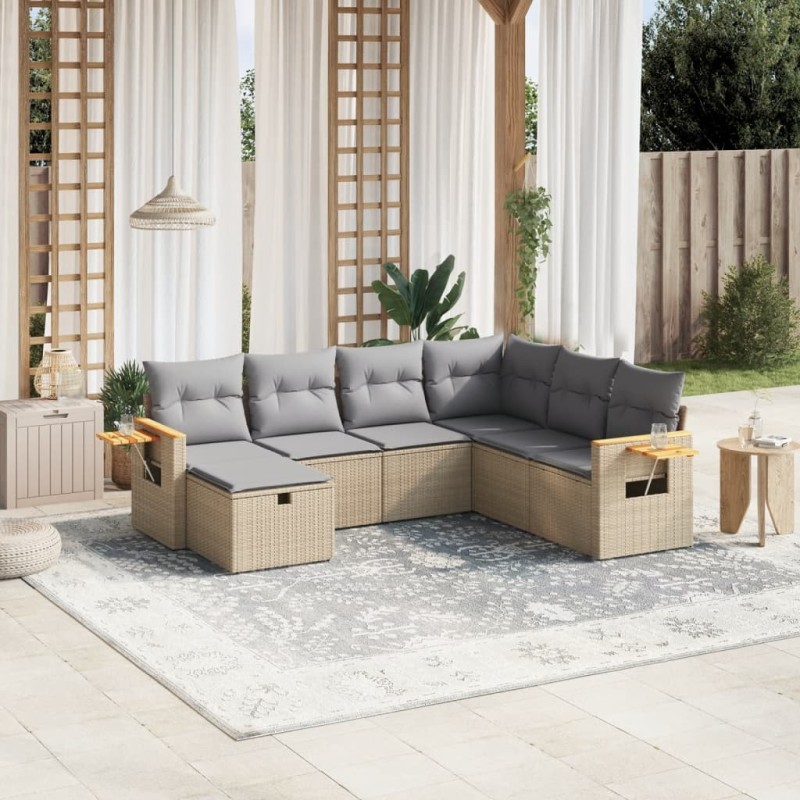 Salon de jardin avec coussins 7pcs mélange beige résine tressée 509064509064