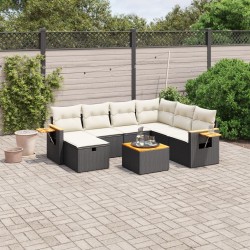Salon de jardin 8 pcs avec coussins noir résine tressée 509065509065