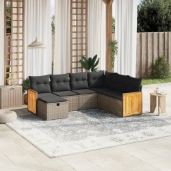 Salon de jardin avec coussins 7 pcs gris résine tressée 509068509068