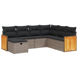 Salon de jardin avec coussins 7 pcs gris résine tressée 509068509068