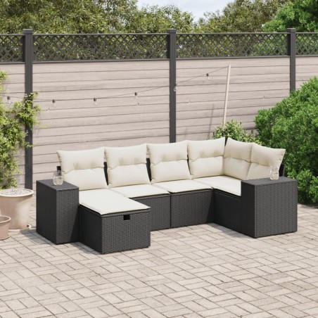 Salon de jardin 6 pcs avec coussins noir résine tressée 509071509071
