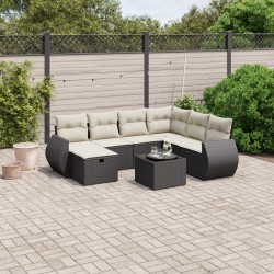 Salon de jardin 8 pcs avec coussins noir résine tressée 509073509073