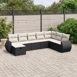 Salon de jardin 8 pcs avec coussins noir résine tressée 509075509075