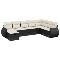 Salon de jardin 8 pcs avec coussins noir résine tressée 509075509075