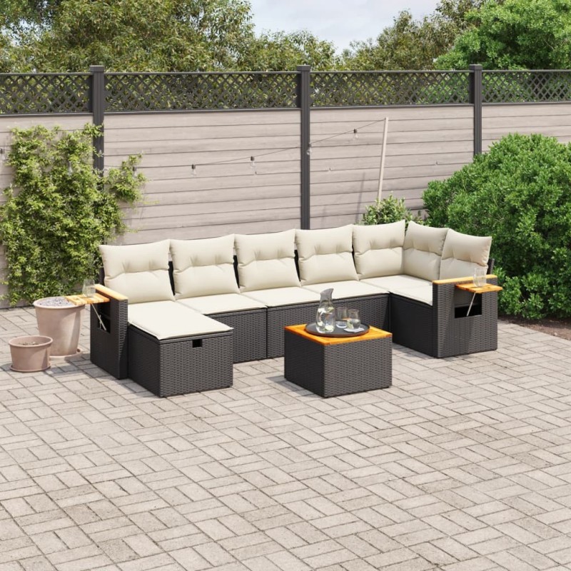 Salon de jardin 8 pcs avec coussins noir résine tressée 509082509082