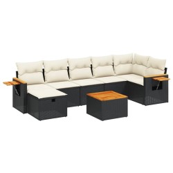Salon de jardin 8 pcs avec coussins noir résine tressée 509082509082