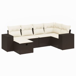 Salon de jardin avec coussins 6 pcs marron résine tressée 509089509089