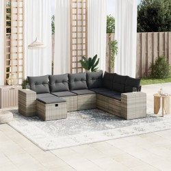 Salon de jardin avec coussins 7 pcs gris clair résine tressée 509090509090