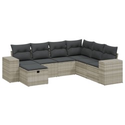 Salon de jardin avec coussins 7 pcs gris clair résine tressée 509090509090