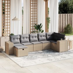 Salon de jardin avec coussins 7pcs mélange beige résine tressée 509091509091