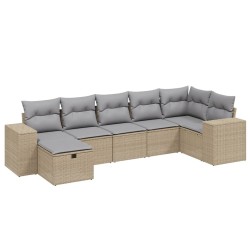 Salon de jardin avec coussins 7pcs mélange beige résine tressée 509091509091