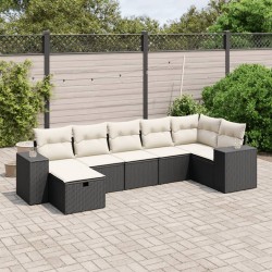 Salon de jardin 7 pcs avec coussins noir résine tressée 509092509092