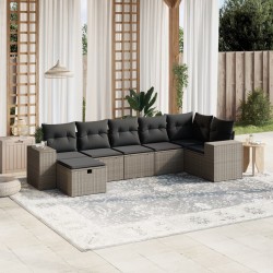Salon de jardin avec coussins 7 pcs gris clair résine tressée 509093509093