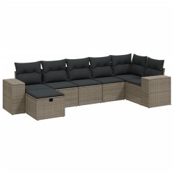 Salon de jardin avec coussins 7 pcs gris clair résine tressée 509093509093