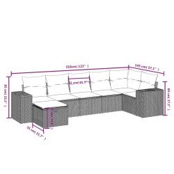 Salon de jardin avec coussins 7 pcs gris clair résine tressée 509093509093