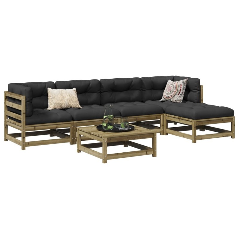 Salon de jardin 6 pcs avec coussins bois de pin imprégné 509094509094