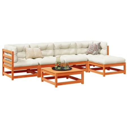 Salon de jardin 6 pcs avec coussins cire marron bois pin massif 509095509095