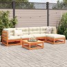 Salon de jardin 6 pcs avec coussins cire marron bois pin massif 509095509095