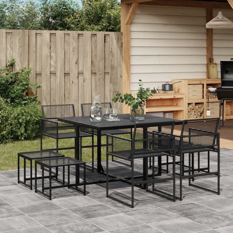 Ensemble à manger de jardin 9 pcs Noir Résine tressée 509112509112
