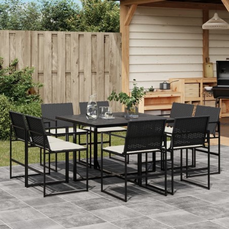 Ensemble à manger de jardin 9pcs coussins noir résine tressée 509114509114